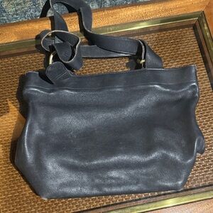 Vintage Classic Black Leather Shoulder Bag - Women's Everyday Tote soft leather